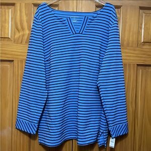 Talbots Plus Blue Striped Top Size 2X NWT